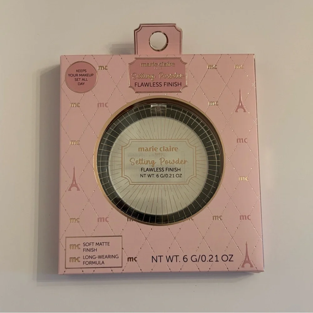 Marie Claire Paris Setting Powder Soft Matte Finish Long Wear Pink White New OS